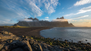 Rocky beach mountain water cloudy - a rocky beach free wallpaper
