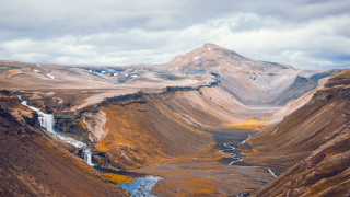 Mountain range river waterfall valley - evaline ness free wallpaper