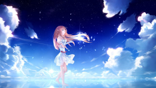 Girl clouds star light anime - a cloud free wallpaper