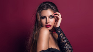 Woman longhair blackdress redlipstick portrait - red lipstick free wallpaper