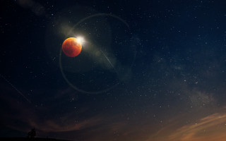 Red moon star trail aliens - a red moon free wallpaper