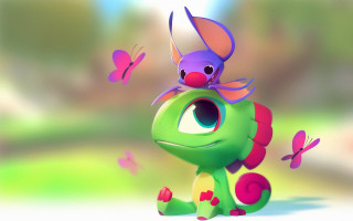Cartoon dragon butterflies colorful blurry - a blurry effect free wallpaper