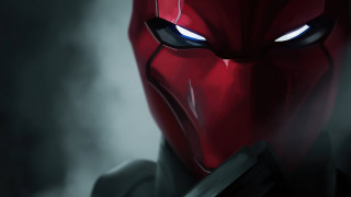 Red mask glowing eyes holding - his hand and a knife free wallpaper