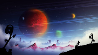 Man hill red planet aurora - anton fadeev free wallpaper