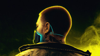 Bald man cellphone yellow green - cyberpunk free wallpaper