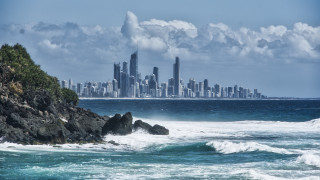 City skyline ocean waves rocky - a rocky shoreline free wallpaper