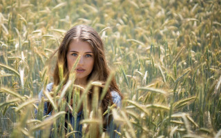 Surprised woman field blonde blue - tall grass free wallpaper for desktop