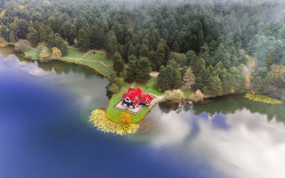 House island lake redroof photorealism - vray free wallpaper