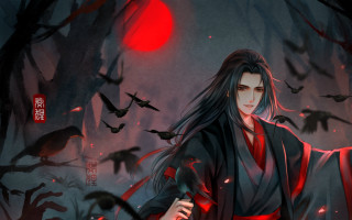 Woman kimono forest bats moon - bat free wallpaper