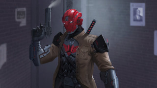 Man red mask gun hallway - conceptart free wallpaper for desktop