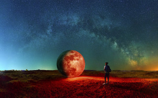 Field redball starrysky space surreal - a field next free wallpaper