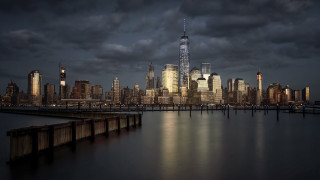 City skyline night water clouds - cityscape free wallpaper