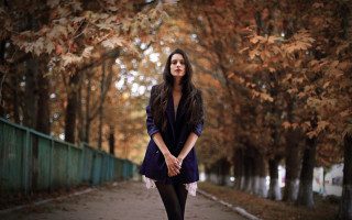 Woman walking autumn park holding - elina karimova free wallpaper