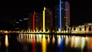 City river night lights skyscrapers - fauvism free wallpaper for desktop
