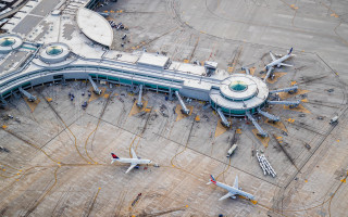 Aerial airport planes gates terminal - tilt shift free wallpaper