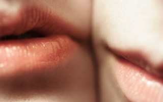 Lips closeup blurry background photorealistic - her nose free wallpaper