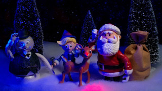 Christmas figurines snow trees red - ambient lighting free wallpaper