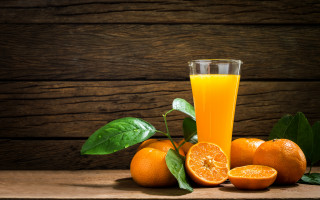 Orange juice glass oranges leaves 3 - orange juice next free wallpaper
