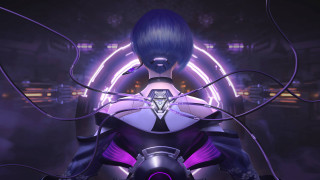 Futuristic woman purple hair cyberpunk - ghost in the shell free wallpaper