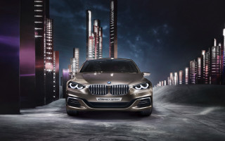 Silver bmw car city night - the building free wallpaper