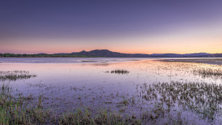 Lake mountains purple sky sunset - a few plant free wallpaper