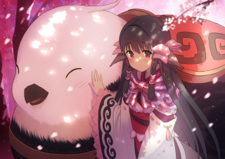 Girl bear snow kimono flower - giant free wallpaper for desktop