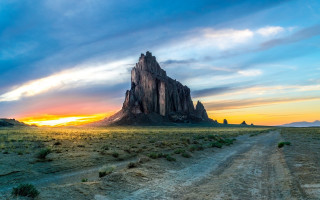Desert mountain sunset clouds dirt - a mountain in the background free wallpaper