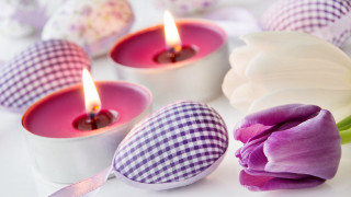 Candles flower purple ribbon checkered - egg free wallpaper