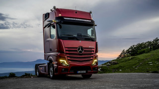Red truck lake sunset cloudy - a red truck free wallpaper