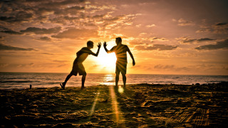Beach sunset clouds silhouette magic - the sky above them free wallpaper