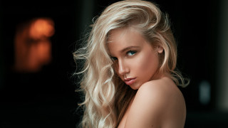 Blonde woman fireplace art photorealistic - a fireplace in the background free wallpaper