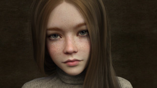 Freckled woman turtleneck photorealistic portrait - shaded free wallpaper