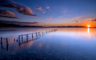 Sunset water dock mountains tranquil - tranquil free wallpaper