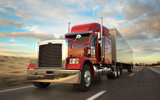 Red truck highway cloudy sky - mesh wire free wallpaper