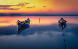 Boats sunset dawn colorful sky - tranquil free wallpaper