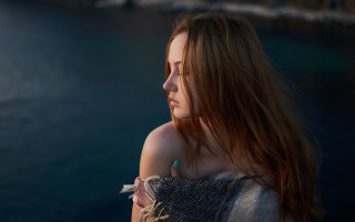 Woman long hair water boat 2 - free bikini wallpaper for desktop