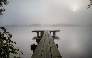 Dock lake foggy sky sun - foggy free wallpaper