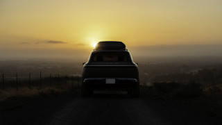 Truck sunset beach mountain ocean - the distance behind free wallpaper