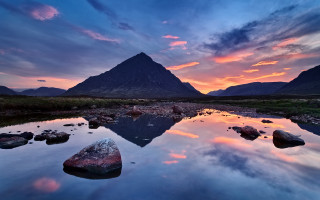 Mountain lake rocks sunset pink - david paton free wallpaper
