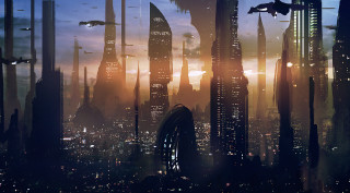 Futuristic city skyline night bird - a futuristic city free wallpaper