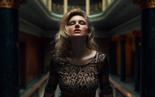 Woman hallway blonde blurry artdeco - a hallway free wallpaper