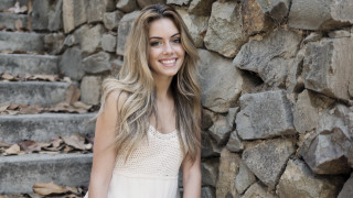 Woman smiling white dress stone - syd meade free wallpaper