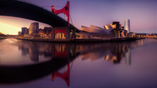 Bridge water building sunset mountain - a building in the background free wallpaper