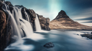 Waterfall mountain starry sky milkyway - sky above free wallpaper