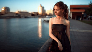 Woman black dress bridge city - anka zhuravleva free wallpaper