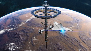 Space station planet shuttle aurora - a space station in the middle of a planet free wallpaper for desktop