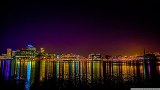 City skyline reflection water night 4 - synchromism free wallpaper for desktop