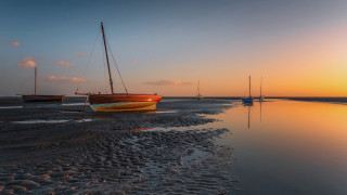 Sunset beach boats clouds water - the sky and water free wallpaper