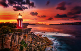Lighthouse cliff ocean sunset mystical - a cliff free wallpaper
