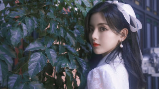 Woman blackhair whitedress tree building - a red door free wallpaper